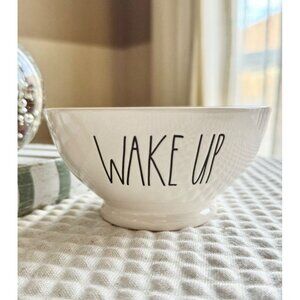 New Rae Dunn Ceramic WAKE UP Large Letter Font Pedestal Footed Cereal Bowl